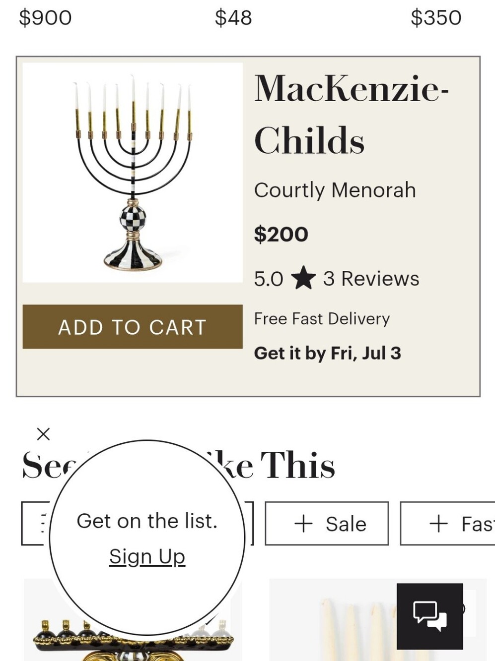 MacKenzie-Childs Black & White Menorah with Gold Candle Cups